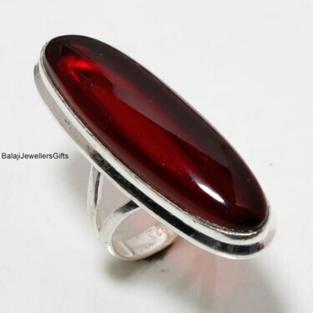 925 Sterling Silver, Garnet  Long Oval Ring, Statement Ring, Garnet Ring Silver…